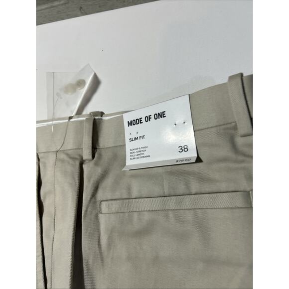 NWT Mode of One Men's Slim-Fit Suit Pants Dark Ecro Khaki Linen W38 MSRP$79.50 - Picture 2 of 10